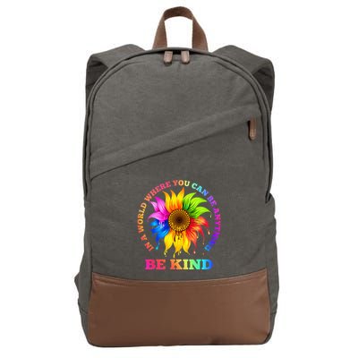 In A World Where You Can Be Anything BE KIND LGBT Rainbow Cotton Canvas Backpack