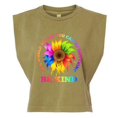 In A World Where You Can Be Anything BE KIND LGBT Rainbow Garment-Dyed Women's Muscle Tee