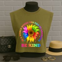 In A World Where You Can Be Anything BE KIND LGBT Rainbow Garment-Dyed Women's Muscle Tee