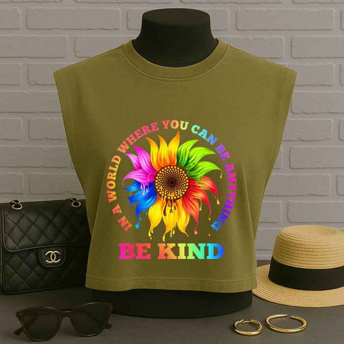 In A World Where You Can Be Anything BE KIND LGBT Rainbow Garment-Dyed Women's Muscle Tee