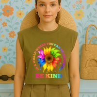 In A World Where You Can Be Anything BE KIND LGBT Rainbow Garment-Dyed Women's Muscle Tee