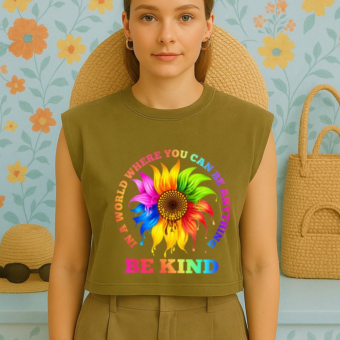 In A World Where You Can Be Anything BE KIND LGBT Rainbow Garment-Dyed Women's Muscle Tee