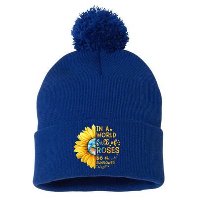 In A World Full Of Roses Be A Sunflower Pom Pom 12in Knit Beanie