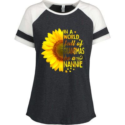 In A World Full Of Grandmas Be Nannie Sunflower Enza Ladies Jersey Colorblock Tee