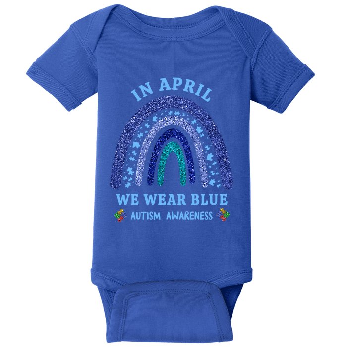 In April We Wear Blue Autism Rainbow Autism Awareness Month Gift Baby Bodysuit