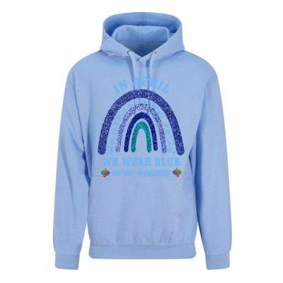 In April We Wear Blue Autism Rainbow Autism Awareness Month Gift Unisex Surf Hoodie