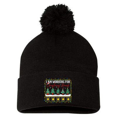 I Am Working For Christmas Break Teacher 5 Stars Pom Pom 12in Knit Beanie