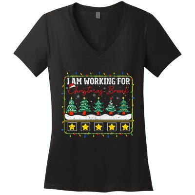I Am Working For Christmas Break Teacher 5 Stars Women's V-Neck T-Shirt