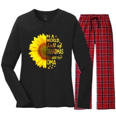 In A World Full Of Grandmas Be Oma Sunflower Women's Long Sleeve Flannel Pajama Set 