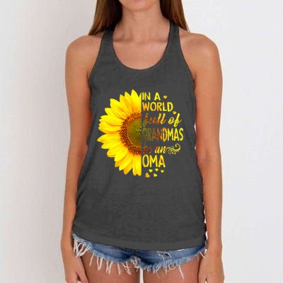 In A World Full Of Grandmas Be Oma Sunflower Women's Knotted Racerback Tank