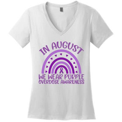 In August We Wear Purple Overdose Awareness Women's V-Neck T-Shirt