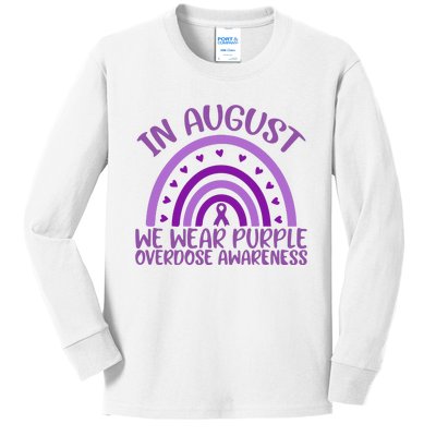 In August We Wear Purple Overdose Awareness Kids Long Sleeve Shirt