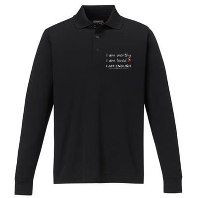 I Am Worthy I Am Loved Motivational Christian Funny Gift Performance Long Sleeve Polo