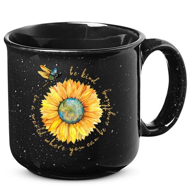 In A World Where You Can Be Anything Be Kind Sunflower 15oz Campfire Ceramic Mug
