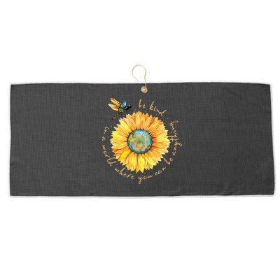 In A World Where You Can Be Anything Be Kind Sunflower Large Microfiber Waffle Golf Towel