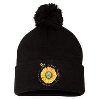 In A World Where You Can Be Anything Be Kind Sunflower Pom Pom 12in Knit Beanie