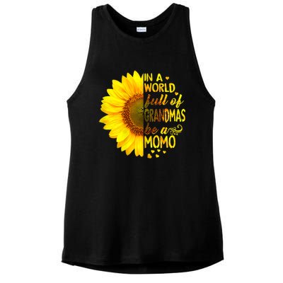 In A World Full Of Grandmas Be Momo Sunflower Ladies PosiCharge Tri-Blend Wicking Tank