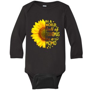 In A World Full Of Grandmas Be Momo Sunflower Baby Long Sleeve Bodysuit