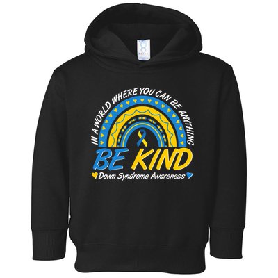 In A World Where You Can Be Anything Be Kind Down Syndrome Awareness Blue Yellow Toddler Hoodie
