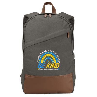 In A World Where You Can Be Anything Be Kind Down Syndrome Awareness Blue Yellow Cotton Canvas Backpack
