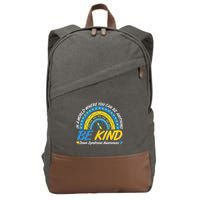 In A World Where You Can Be Anything Be Kind Down Syndrome Awareness Blue Yellow Cotton Canvas Backpack