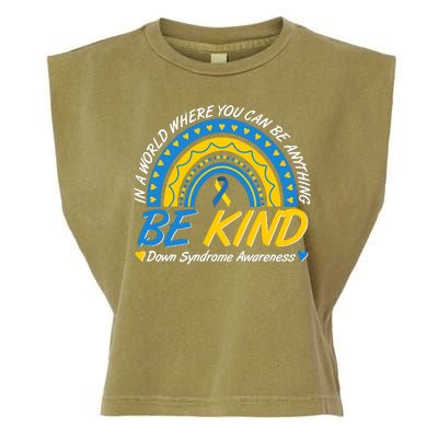 In A World Where You Can Be Anything Be Kind Down Syndrome Awareness Blue Yellow Garment-Dyed Women's Muscle Tee