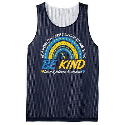 In A World Where You Can Be Anything Be Kind Down Syndrome Awareness Blue Yellow Mesh Reversible Basketball Jersey Tank