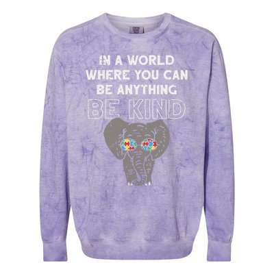 In A World Anything Be Kind Cute Autism Elephant Gift Colorblast Crewneck Sweatshirt