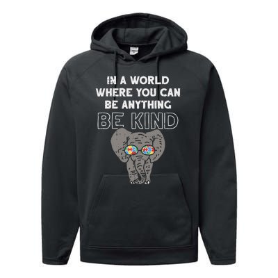 In A World Anything Be Kind Cute Autism Elephant Gift Performance Fleece Hoodie