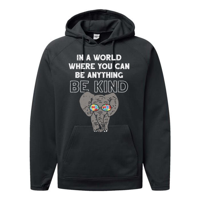 In A World Anything Be Kind Cute Autism Elephant Gift Performance Fleece Hoodie