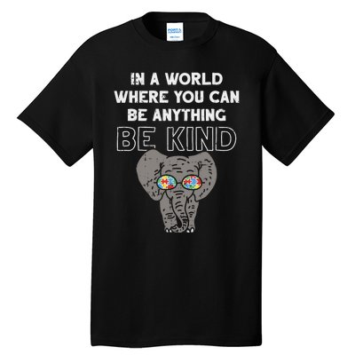 In A World Anything Be Kind Cute Autism Elephant Gift Tall T-Shirt