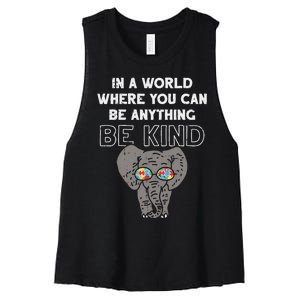 In A World Anything Be Kind Cute Autism Elephant Gift Women's Racerback Cropped Tank