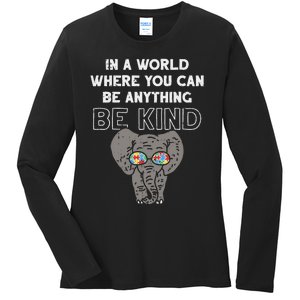 In A World Anything Be Kind Cute Autism Elephant Gift Ladies Long Sleeve Shirt