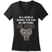 In A World Anything Be Kind Cute Autism Elephant Gift Women's V-Neck T-Shirt