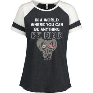 In A World Anything Be Kind Cute Autism Elephant Gift Enza Ladies Jersey Colorblock Tee