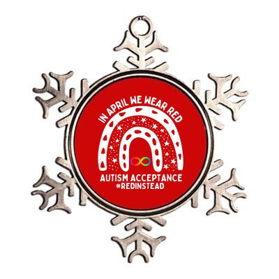 In April We Wear Red Autism Awareness Acceptance Red Instead Metallic Star Ornament