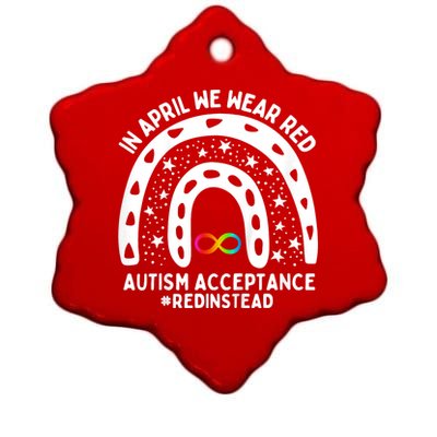 In April We Wear Red Autism Awareness Acceptance Red Instead Ceramic Star Ornament