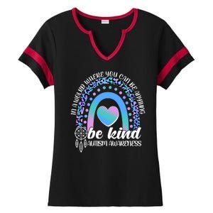 In A World Where You Can Be Anything Be Kind Autism Awareness Ladies Halftime Notch Neck Tee