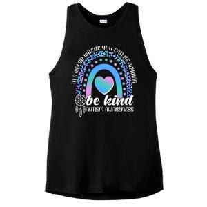 In A World Where You Can Be Anything Be Kind Autism Awareness Ladies PosiCharge Tri-Blend Wicking Tank