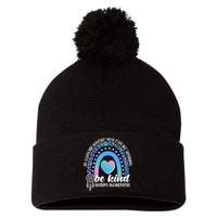 In A World Where You Can Be Anything Be Kind Autism Awareness Pom Pom 12in Knit Beanie
