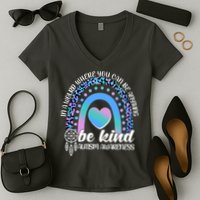 In A World Where You Can Be Anything Be Kind Autism Awareness Women's V-Neck T-Shirt