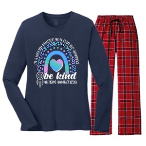 In A World Where You Can Be Anything Be Kind Autism Awareness Women's Long Sleeve Flannel Pajama Set 