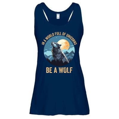 In A World Full Of Unicorns Be A Wolf Wolf In Moon Light Howling Wolf Lover Ladies Essential Flowy Tank