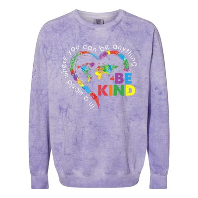 In A World Anything Be Kind Unity Day Heart Anti Bullying Colorblast Crewneck Sweatshirt