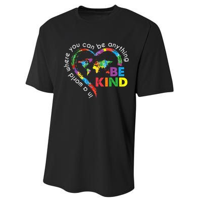 In A World Anything Be Kind Unity Day Heart Anti Bullying Performance Sprint T-Shirt