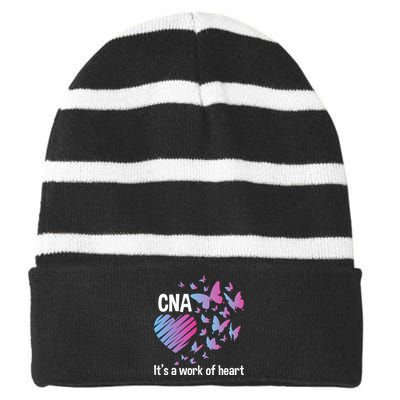 Its A Work Of Heart CNA Certified Nursing Assistant Striped Beanie with Solid Band