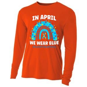 In April We Wear Blue Rainbow Autism Awareness Month Be Kind Cooling Performance Long Sleeve Crew