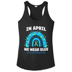 In April We Wear Blue Rainbow Autism Awareness Month Be Kind Ladies PosiCharge Competitor Racerback Tank