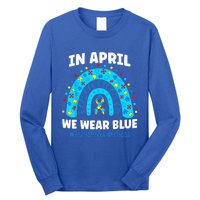 In April We Wear Blue Rainbow Autism Awareness Month Be Kind Long Sleeve Shirt