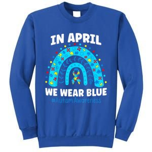 In April We Wear Blue Rainbow Autism Awareness Month Be Kind Sweatshirt